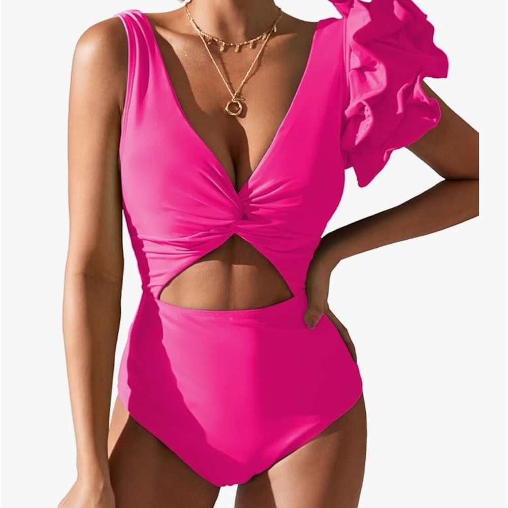 SPORLIKE Women One Piece Swimsuit Twist Front Flounce Bathing Suit Padded